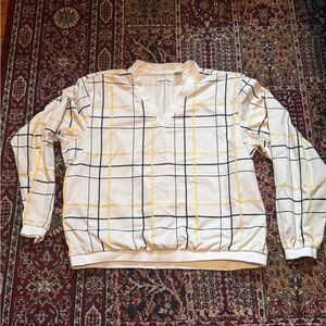 Men's White and Yellow Checkered Lightweight Sweater